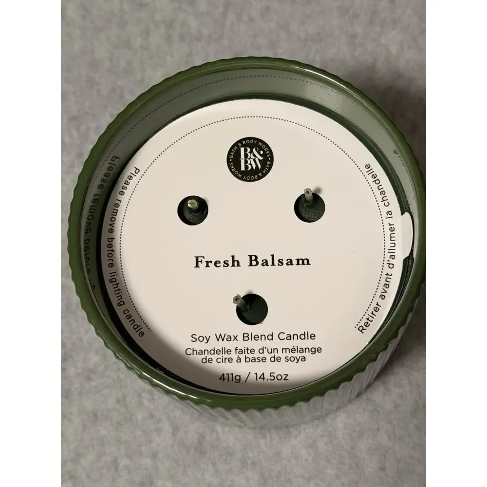 Bath & Body Works FRESH BALSAM Reusable Green Ceramic Jar 3 Wick Candle 14.5 oz - Picture 4 of 5